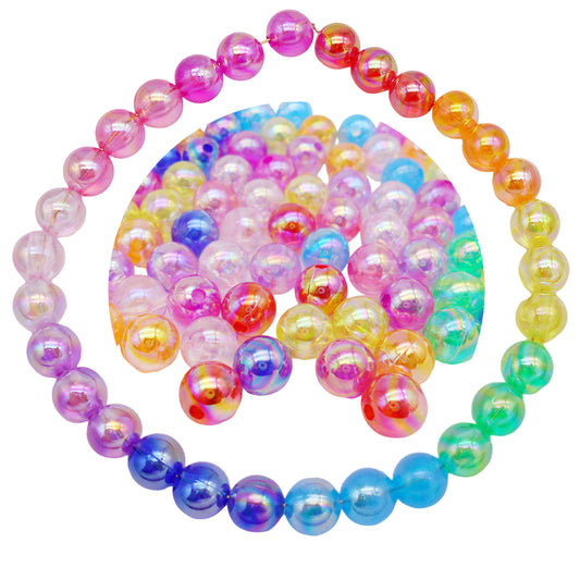 100Pcs Round Plastic Beads 8mm Iridescent Color Plated Spacer Beads for Necklace Bracelet Making Accessories DIY Crafts Supplies Phone Chain Decor