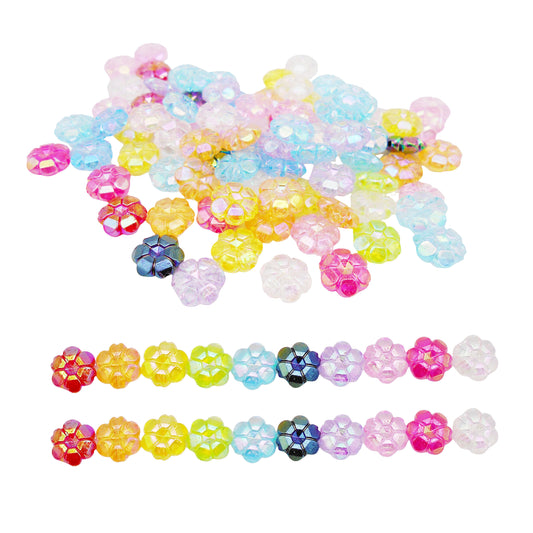 100PCS Color Plated Flower Beads 10x10x4mm 3D Plastic Floral Spacer Loose Beads DIY Necklace Bracelet Accessories, Crafts Supplies, Phone Chain Decor