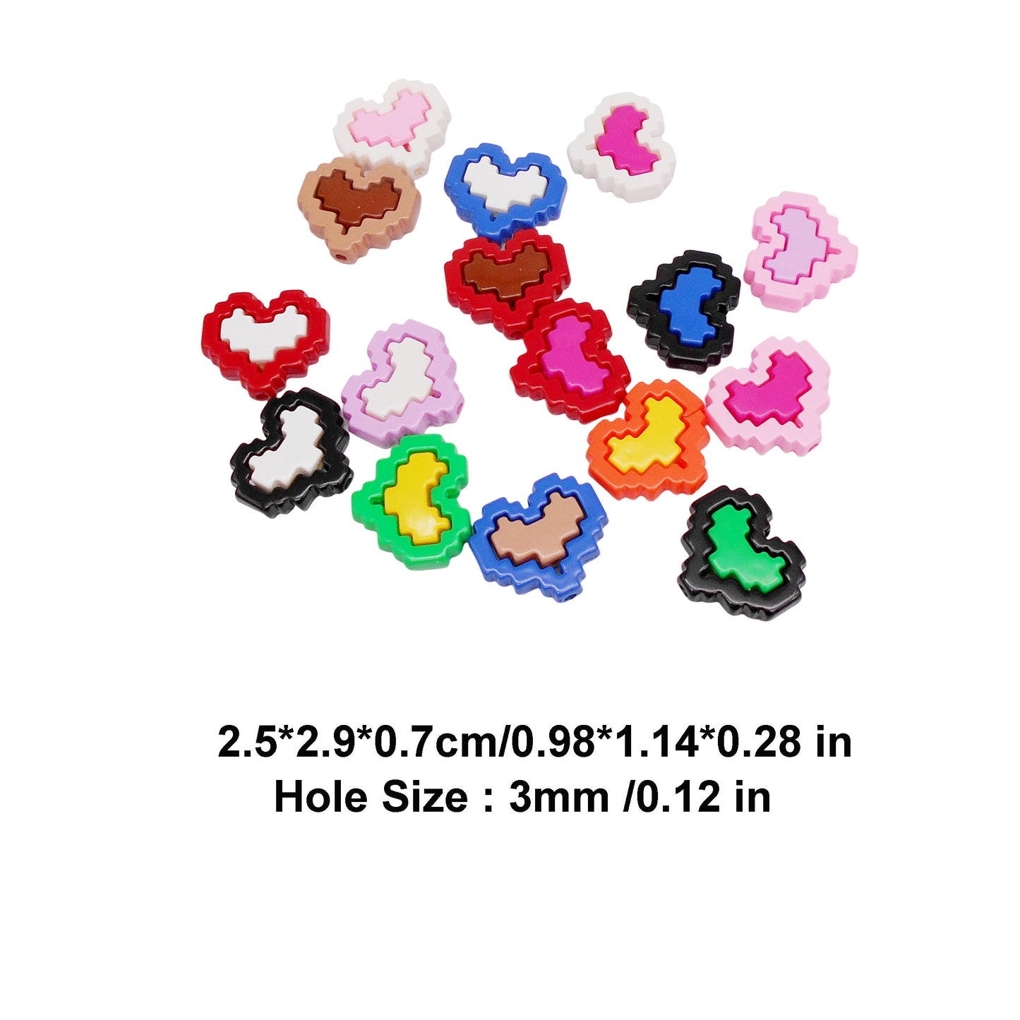 10Pcs Plastic Heart Beads Mosaic Designed Spacer Beads Necklace Bracelet Making Accessories DIY Crafts Supplies Phone Chain Tassel Decor