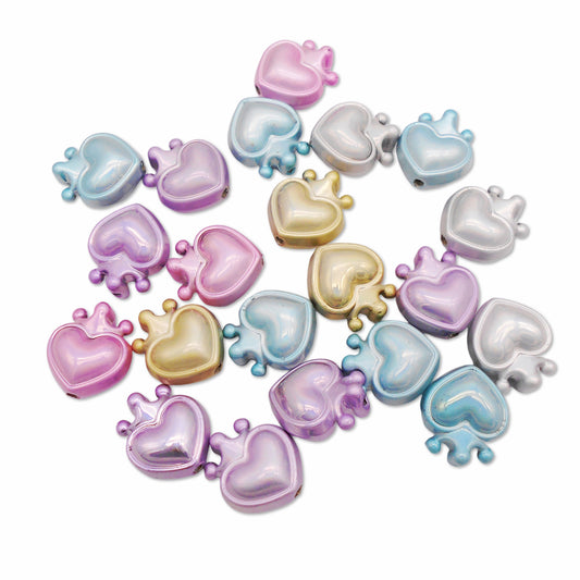 10pcs Acrylic 3D Crown Heart Beads for Jewelry Making, Colorful Spacer Beads for Necklace Bracelet Making DIY Crafts Supplies Phone Chain Decor 22x20x13mm