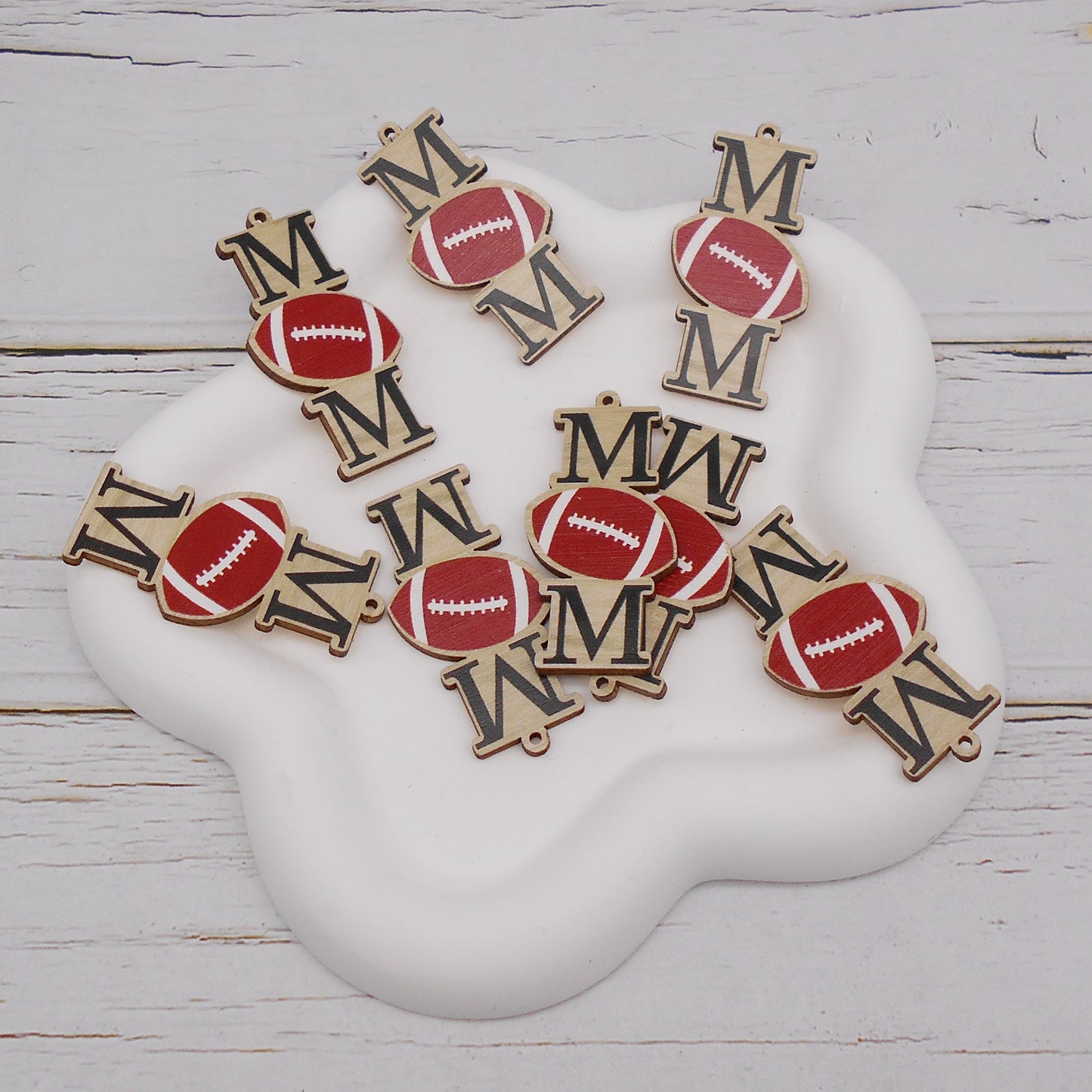 10PCS Wooden American Football Charms - Flat Back DIY Pendants for Jewelry Making (Necklace, Earrings, Bracelet) - Craft Supplies & Decor