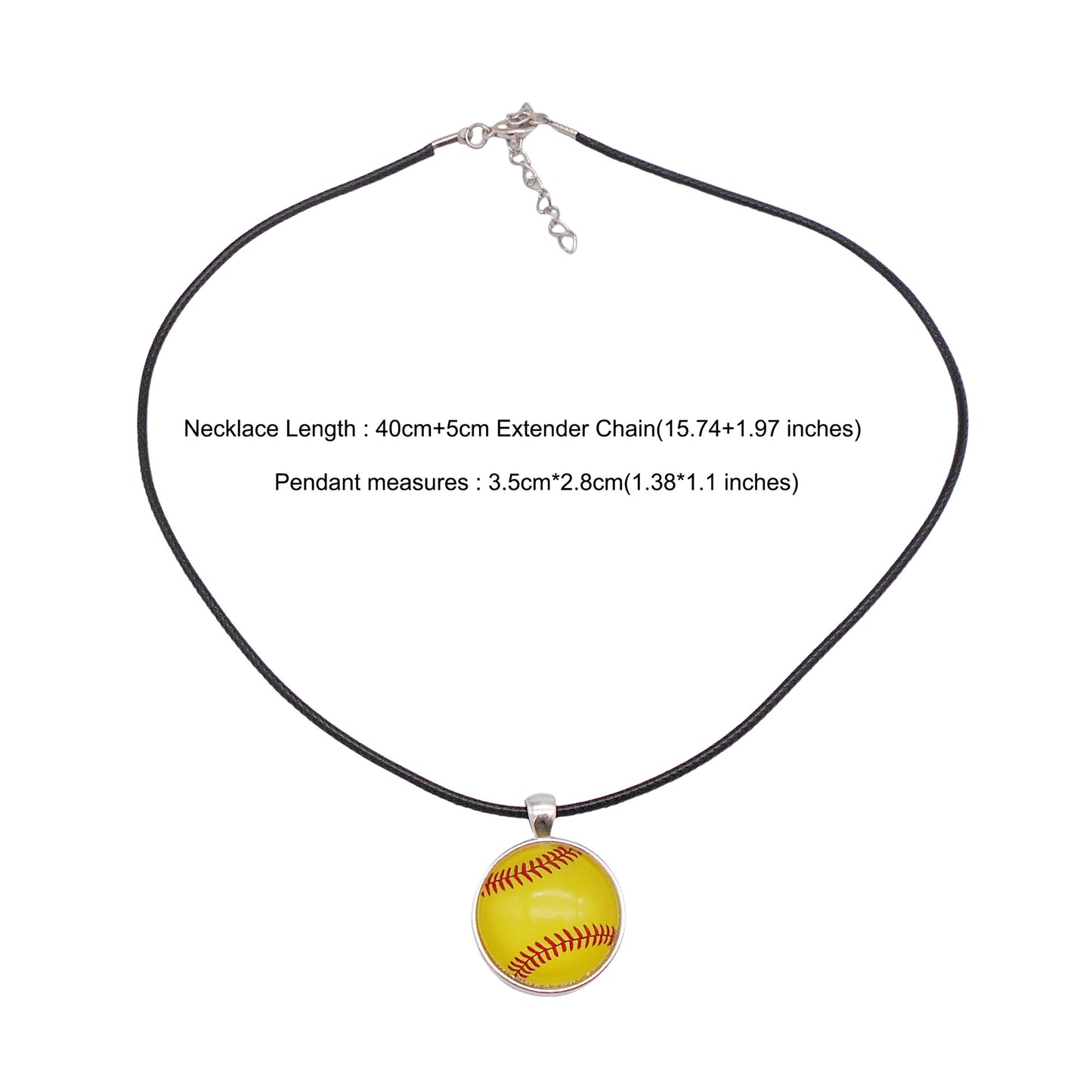1 Piece Glass Dangle Necklace Softball Pattern Cabochon Jewelry Sport Ball Series Necklace for Women & Softball Lovers