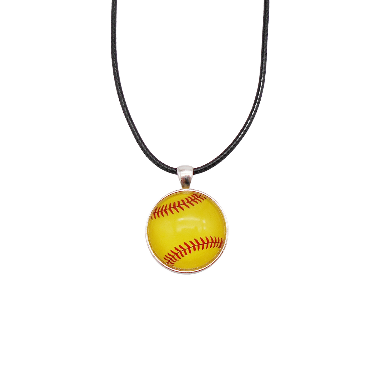 1 Piece Glass Dangle Necklace Softball Pattern Cabochon Jewelry Sport Ball Series Necklace for Women & Softball Lovers