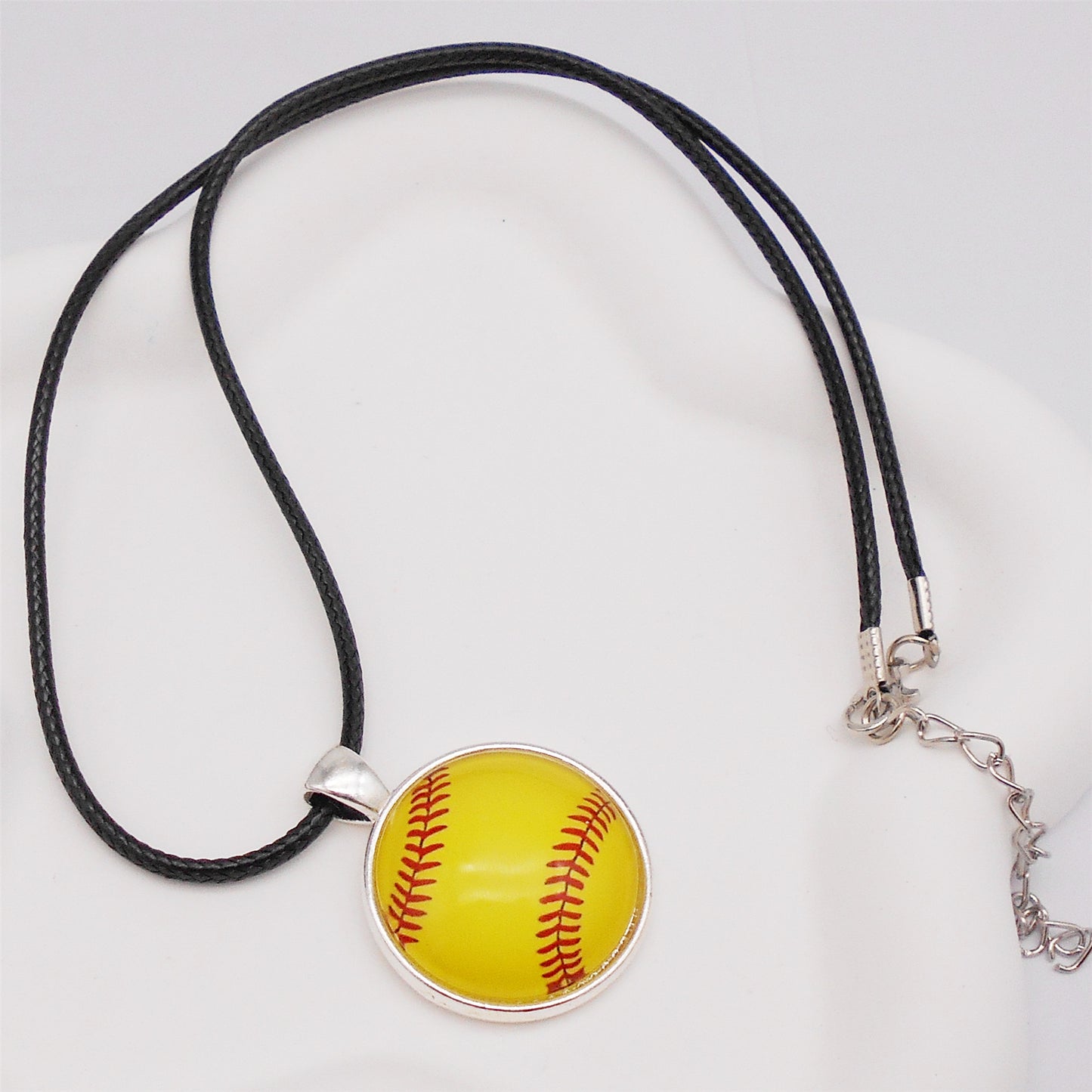 1 Piece Glass Dangle Necklace Softball Pattern Cabochon Jewelry Sport Ball Series Necklace for Women & Softball Lovers