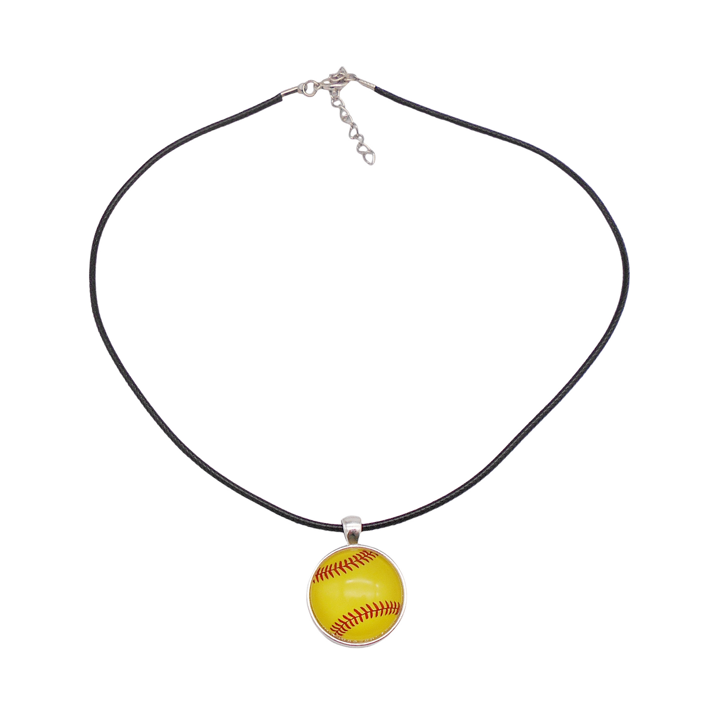 1 Piece Glass Dangle Necklace Softball Pattern Cabochon Jewelry Sport Ball Series Necklace for Women & Softball Lovers