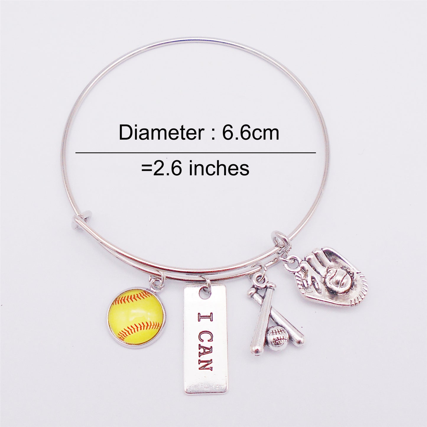 1 Piece Metal Alloy Bracelet with Glass Cabochon & Dangling Charm, Adjustable Sports Jewelry for Softball Fans