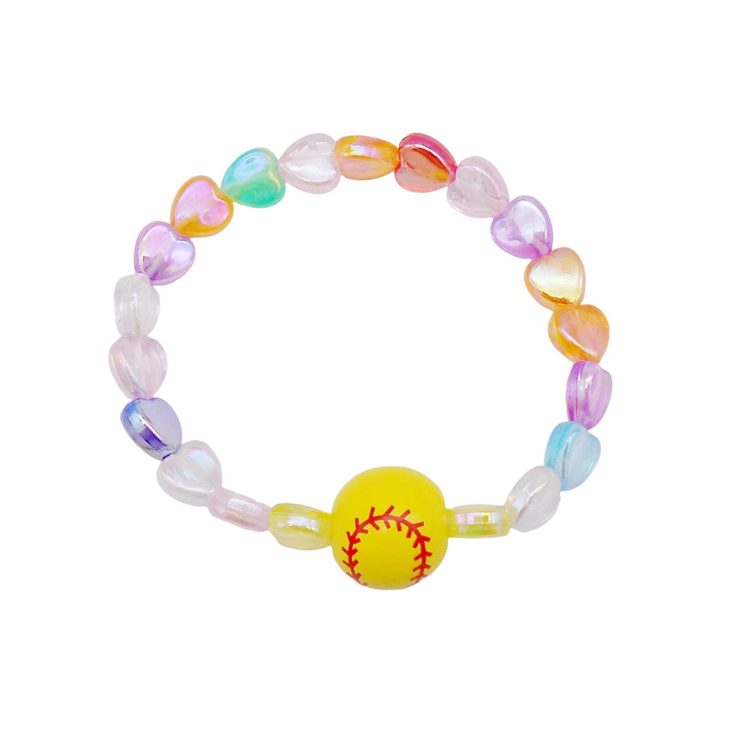 1 Piece Wood Softball Bead Bracelet with Plastic Heart Beads, Handmade Bead Bracelet Women Jewelry for Everyday Wear
