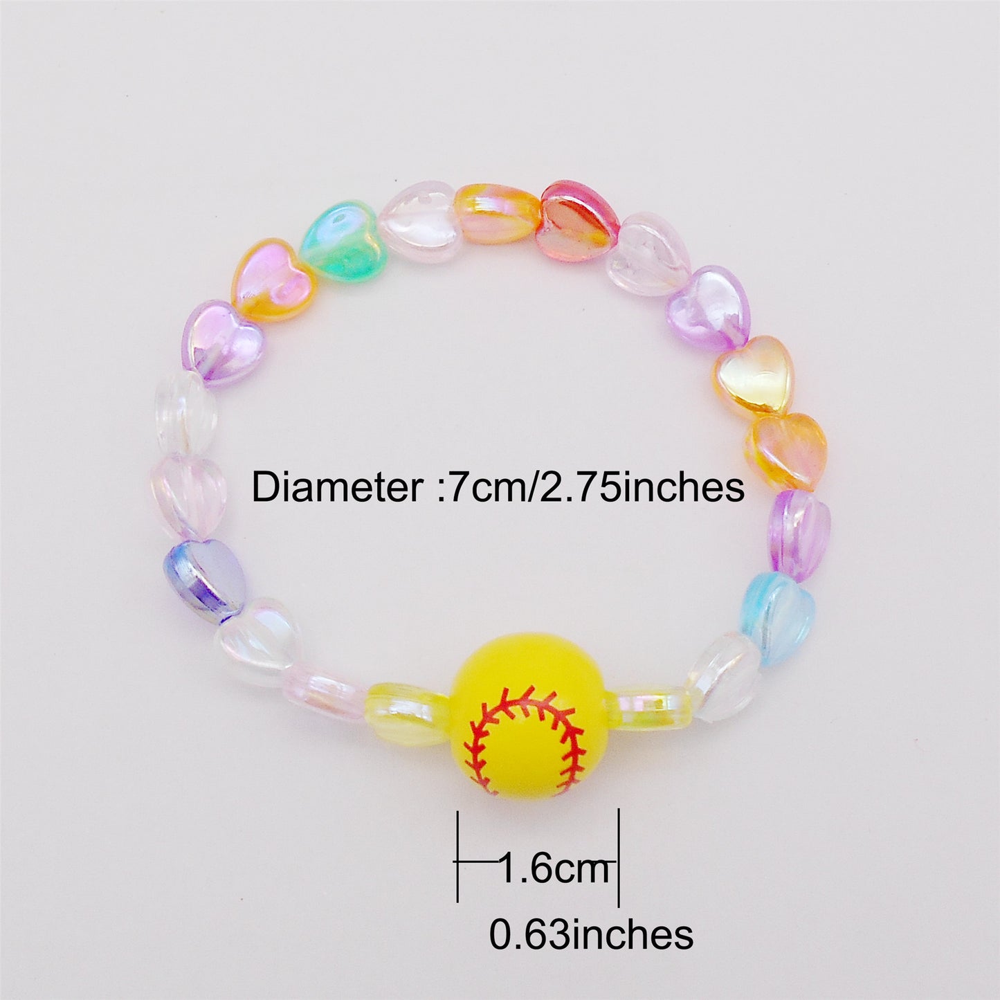 1 Piece Wood Softball Bead Bracelet with Plastic Heart Beads, Handmade Bead Bracelet Women Jewelry for Everyday Wear