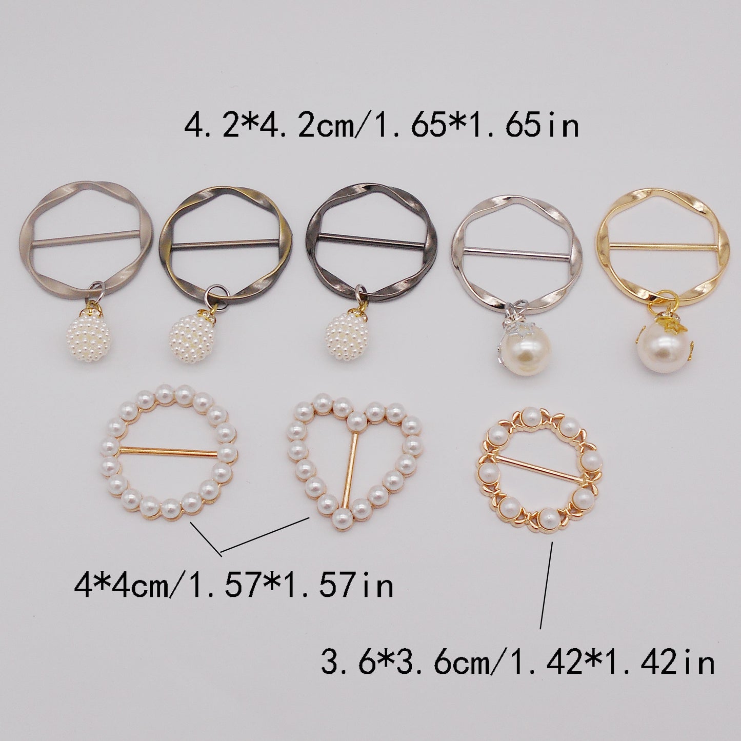 8Pcs Imitation Pearl Dangle Dress Clip Buckle Metal Round & Heart Shaped Hem Weight Clip/Silk Scarf Ring Holder/Scarf Fastener - Decorative Clothing Accessories