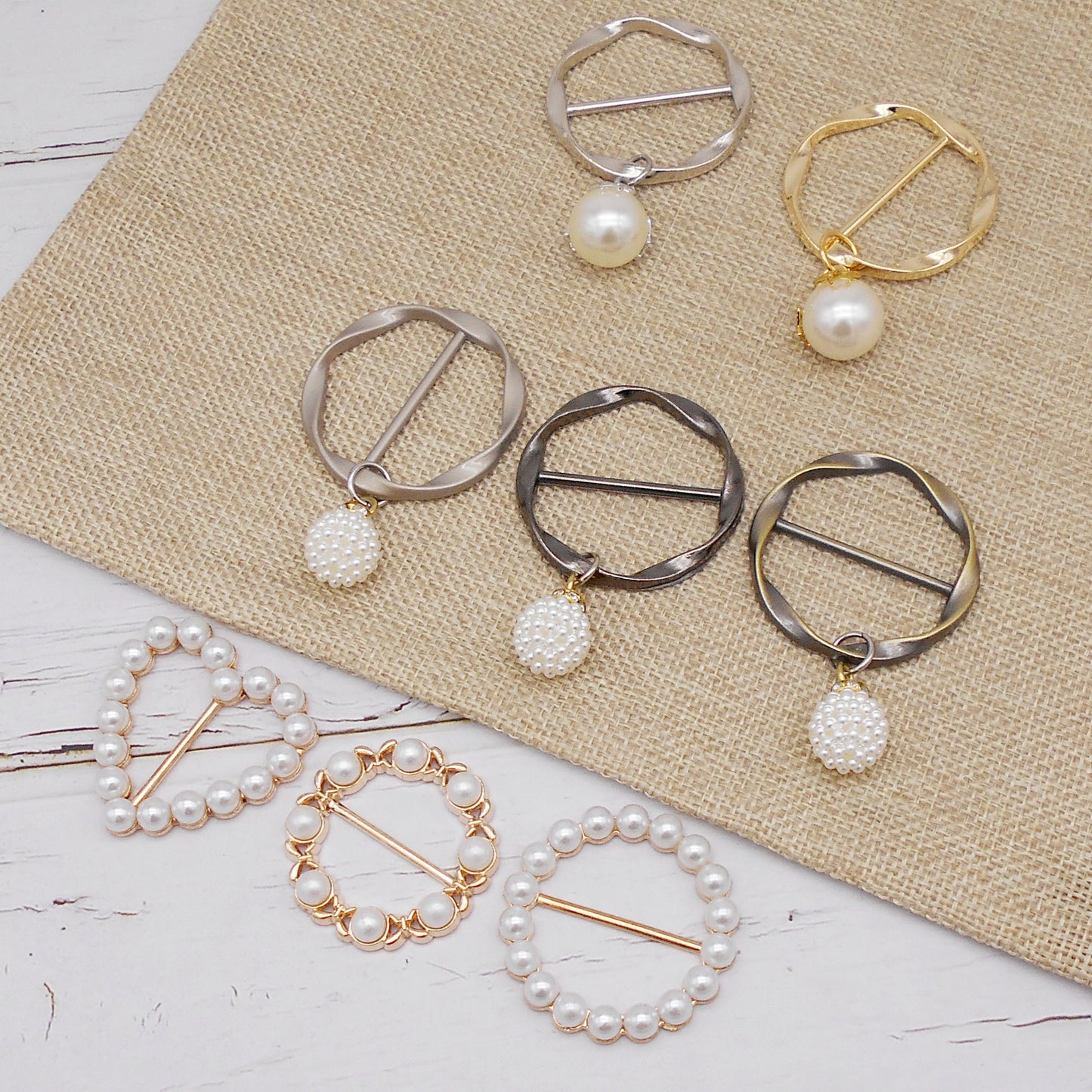 8Pcs Imitation Pearl Dangle Dress Clip Buckle Metal Round & Heart Shaped Hem Weight Clip/Silk Scarf Ring Holder/Scarf Fastener - Decorative Clothing Accessories
