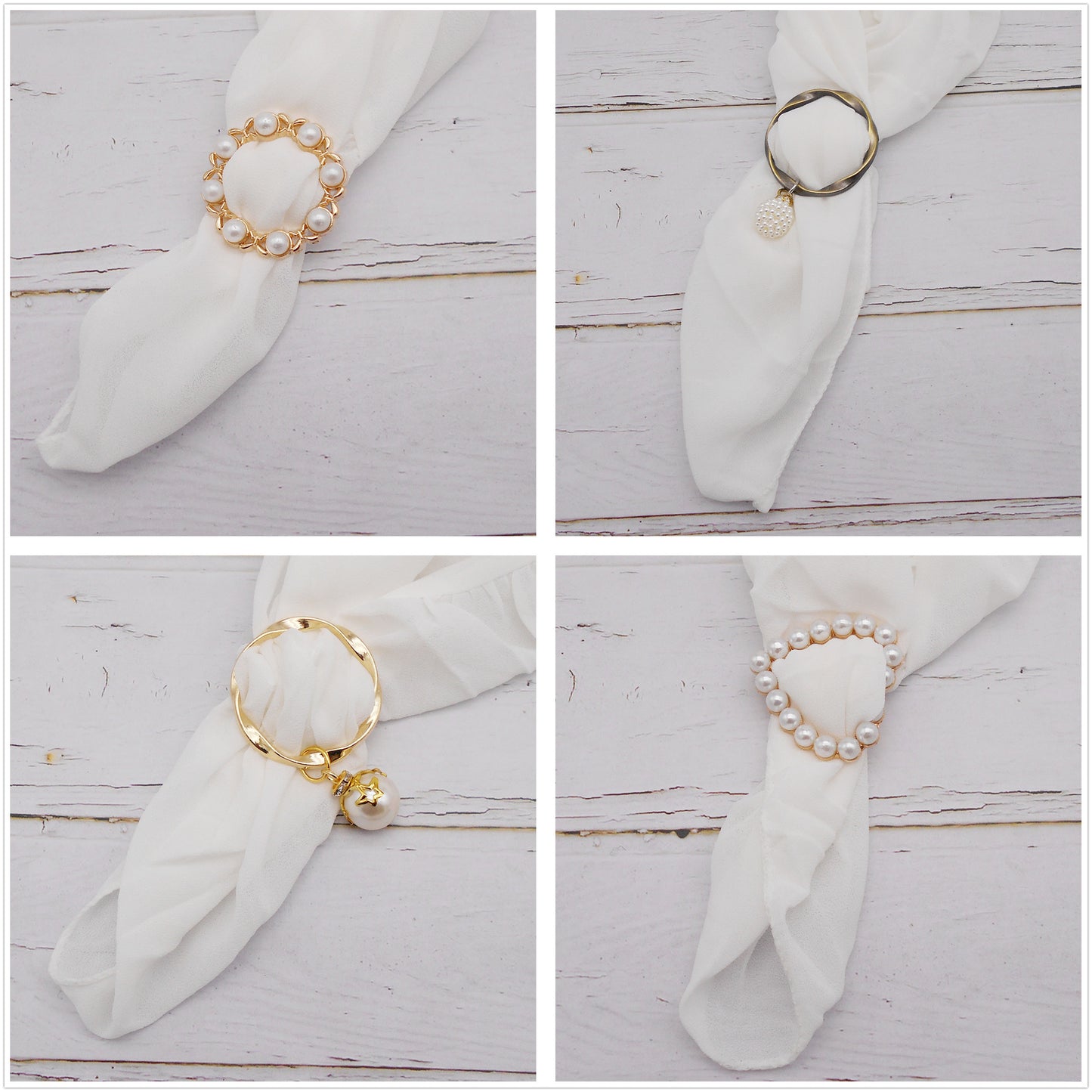 8Pcs Imitation Pearl Dangle Dress Clip Buckle Metal Round & Heart Shaped Hem Weight Clip/Silk Scarf Ring Holder/Scarf Fastener - Decorative Clothing Accessories