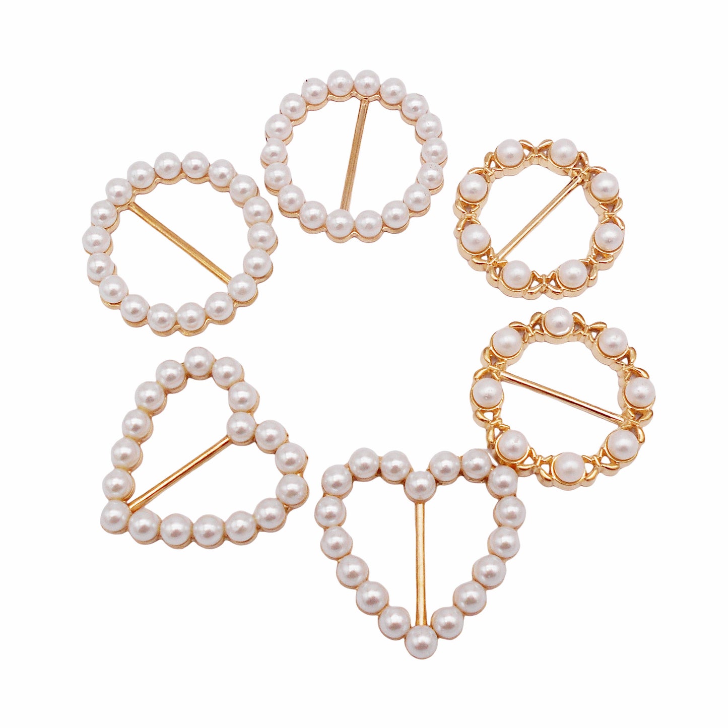 6Pcs Faux Pearl Scarf Clip Round & Heart Shaped Metal Hem Weight Clip Imitation Pearl Embellished Silk Scarf Buckle Clips for Clothing Accessories