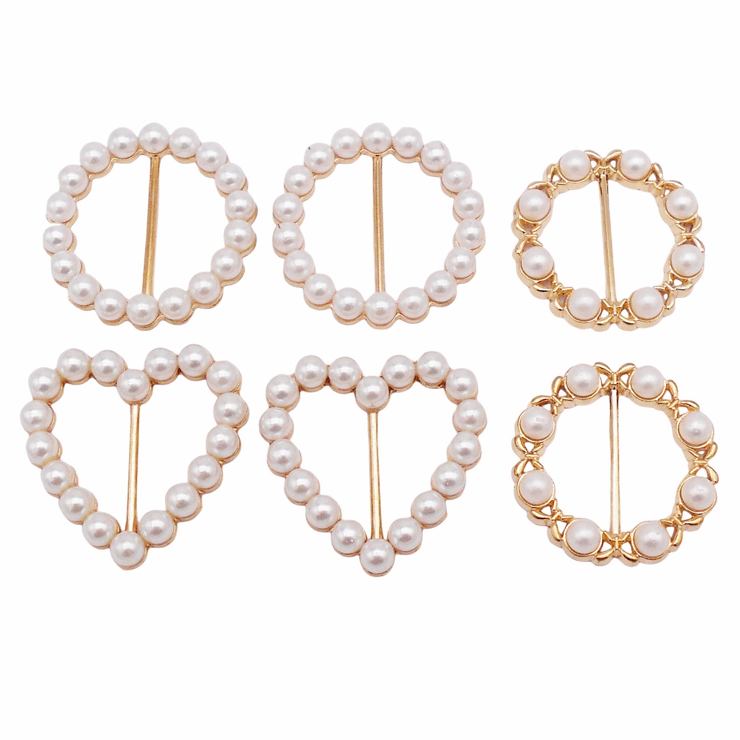 6Pcs Faux Pearl Scarf Clip Round & Heart Shaped Metal Hem Weight Clip Imitation Pearl Embellished Silk Scarf Buckle Clips for Clothing Accessories