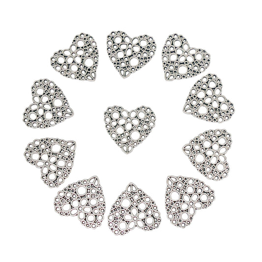 10Pcs 23x24mm Openwork Heart Charms Metal Love Heart Pendants Retro Silver Necklace Bracelet Charms Jewelry Making Accessories DIY Crafts Decor