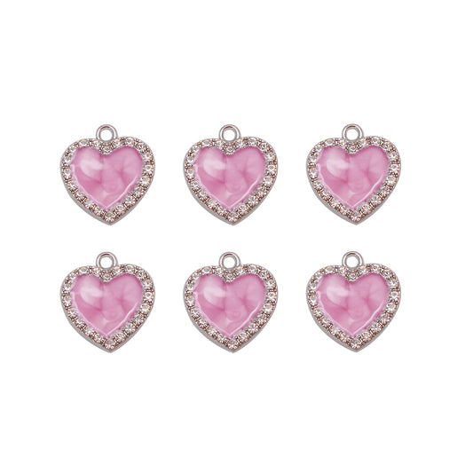 10Pcs Enamel Heart Charms Crystal Bezel Setting Heart Pendants Metal Necklace Bracelet Earrings Charms DIY Jewelry Making Accessories 18x17mm