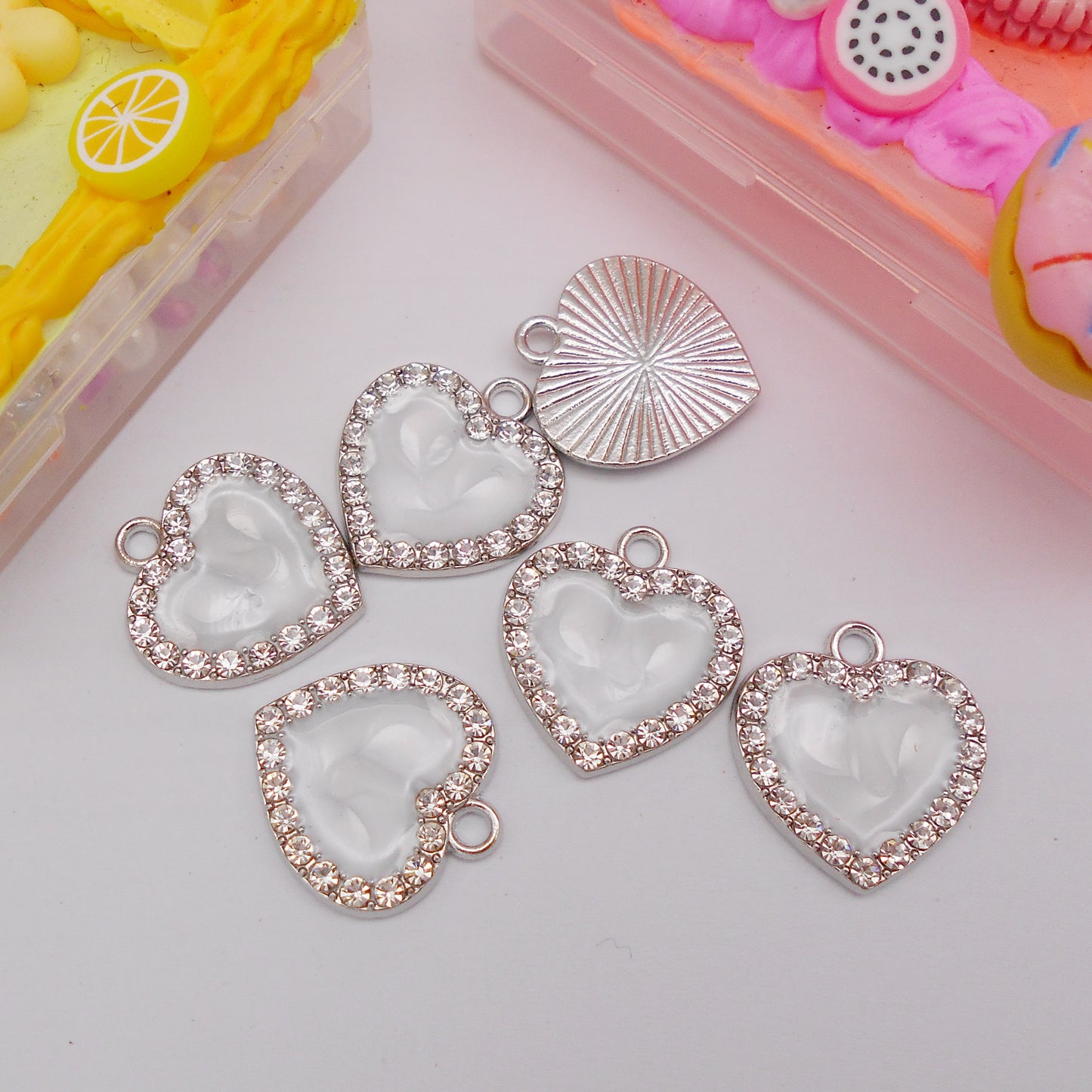 30pcs Pink Heart Alloy Enamel Charms Rhinestones Pendant for Jewelry Necklace Bracelet Earring Making Keychain Bookmark DIY Craft Findings