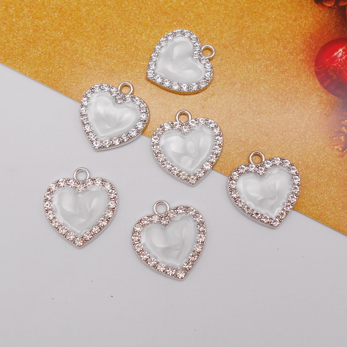 10Pcs Enamel Heart Charms Crystal Bezel Setting Heart Pendants Metal Necklace Bracelet Earrings Charms DIY Jewelry Making Accessories 18x17mm