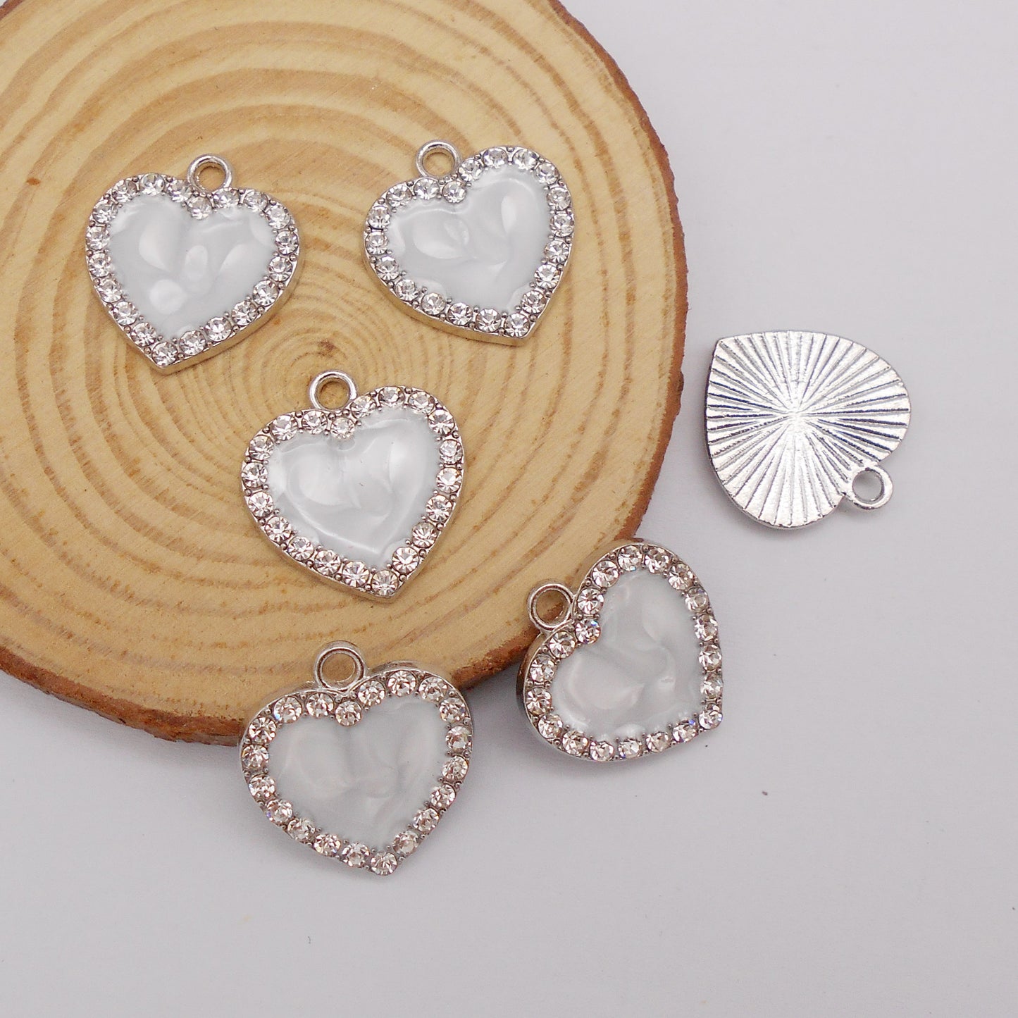10Pcs Enamel Heart Charms Crystal Bezel Setting Heart Pendants Metal Necklace Bracelet Earrings Charms DIY Jewelry Making Accessories 18x17mm