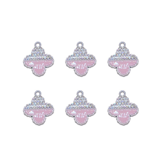 10Pcs Enamel Crystal Floral Pendants Flower Bezel Metal Charms for DIY Jewelry Making Crafts Hairpin Decor Phone Chain Accessories 22x18mm