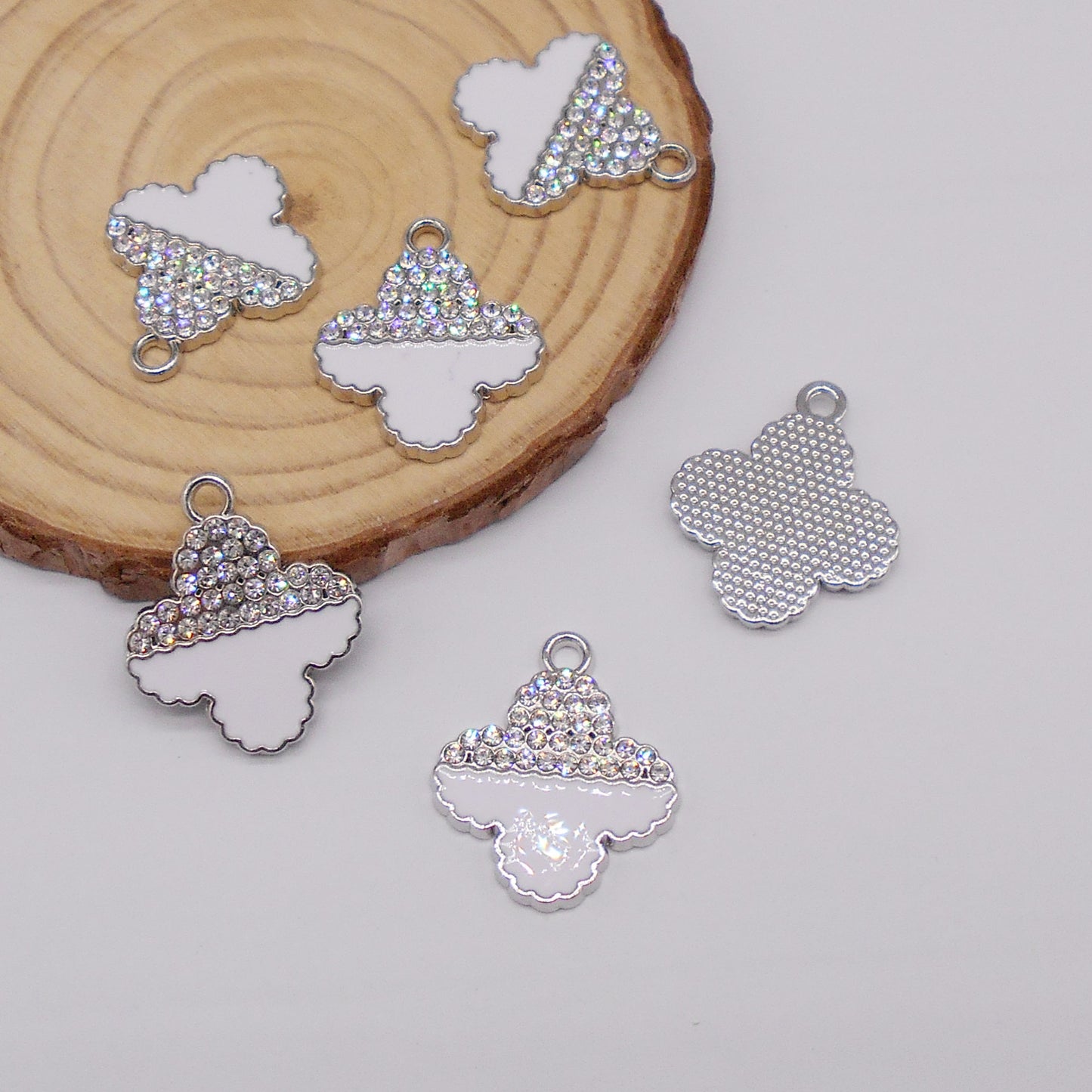 10Pcs Enamel Crystal Floral Pendants Flower Bezel Metal Charms for DIY Jewelry Making Crafts Hairpin Decor Phone Chain Accessories 22x18mm