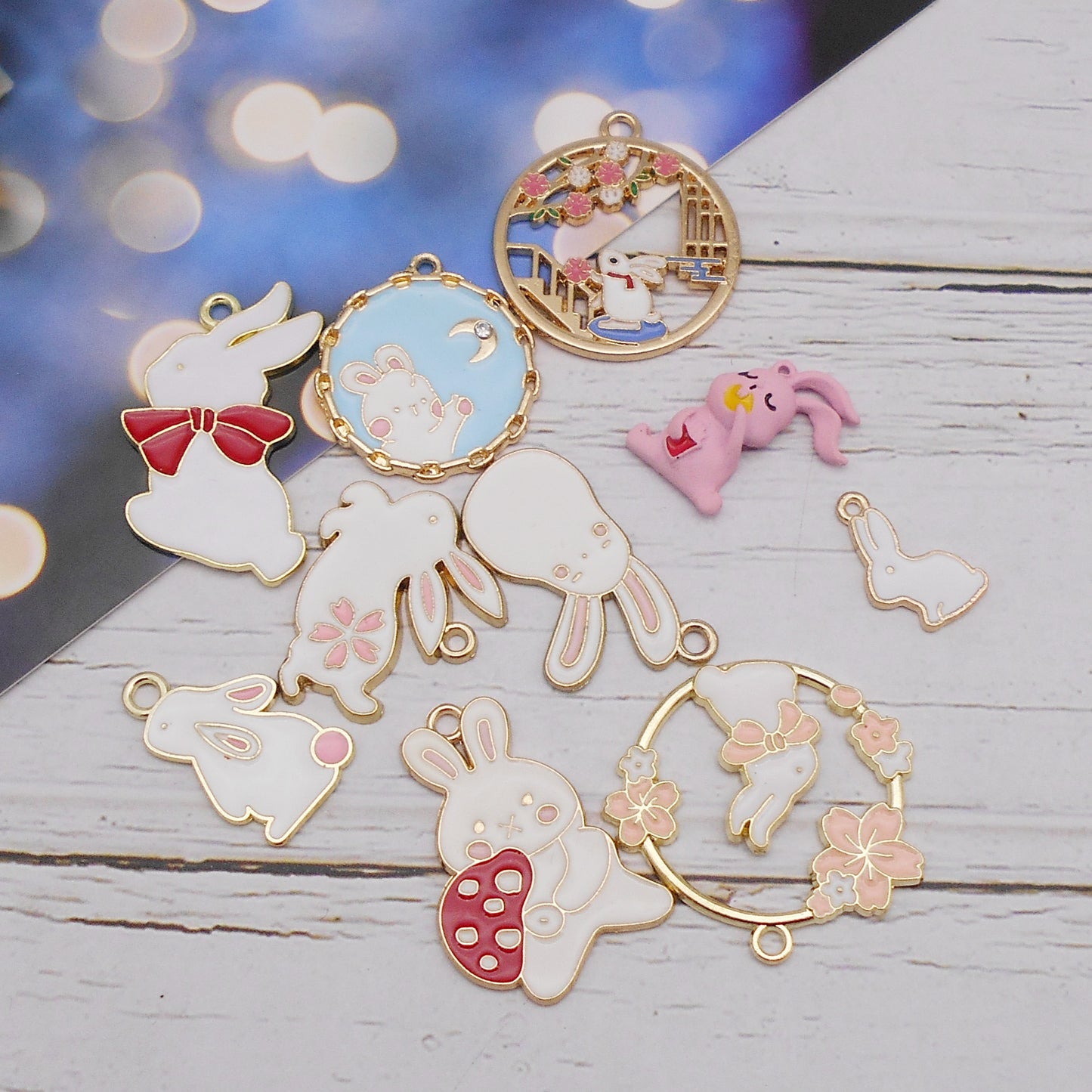 30PCS Enamel Charms Alloy Bunny Easter Pendant  for Jewelry Necklace Bracelet Earring Making Keychain Bookmark DIY Craft Findings