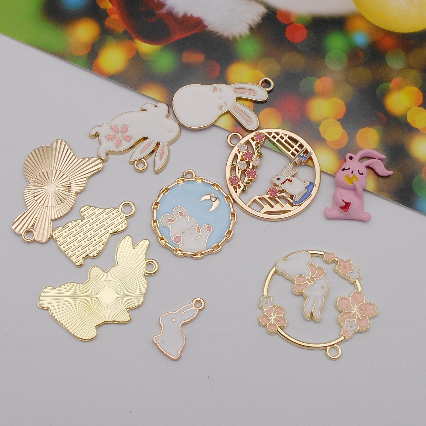 30PCS Enamel Charms Alloy Bunny Easter Pendant  for Jewelry Necklace Bracelet Earring Making Keychain Bookmark DIY Craft Findings
