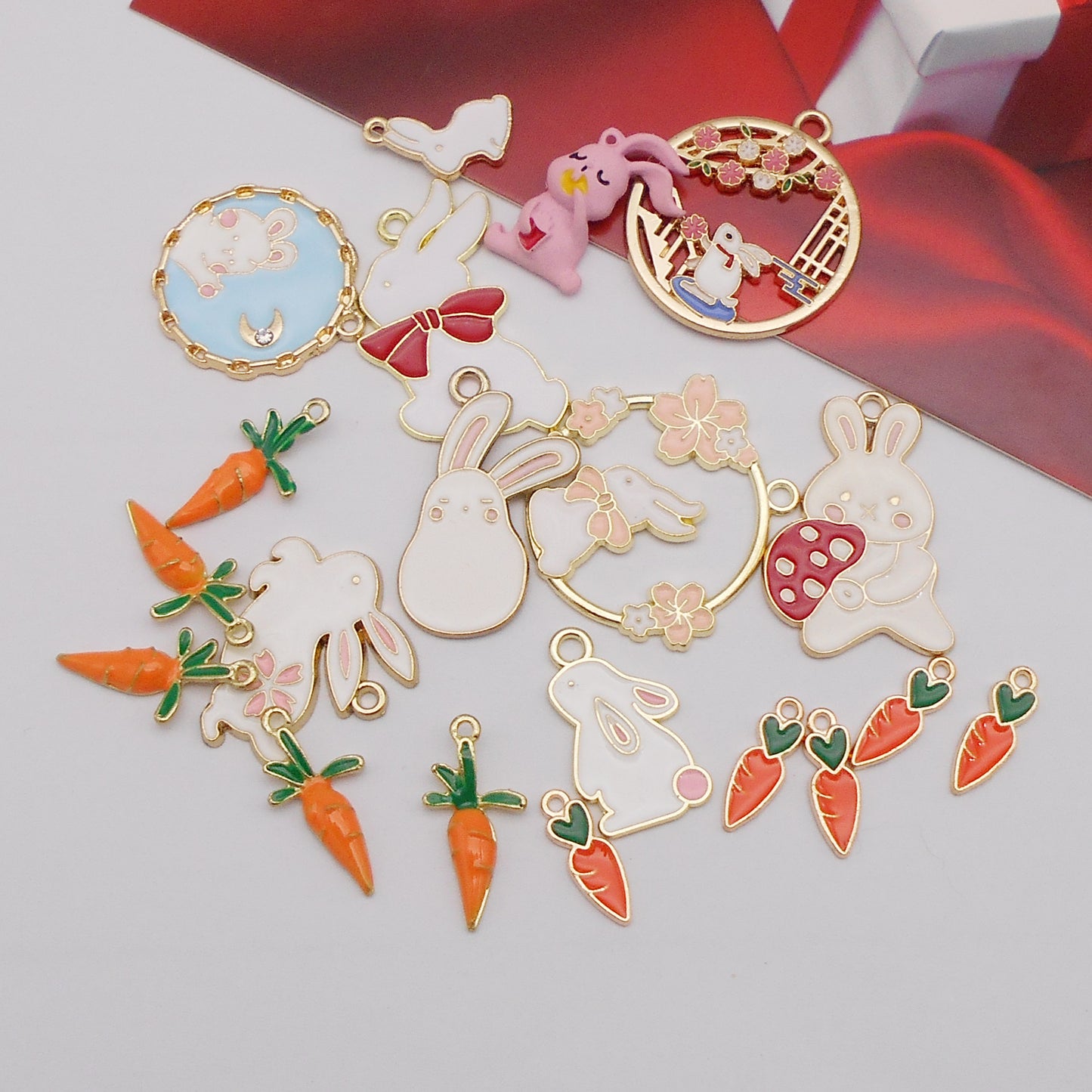 20PCS Enamel Easter Rabbit Charms Alloy Bunny Carrot Pendants for Jewelry Necklace Bracelet Earring Making Accessories DIY Crafts Decor