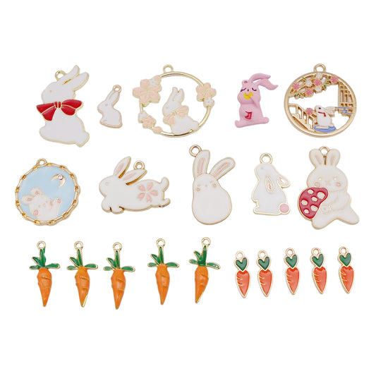 20PCS Enamel Easter Rabbit Charms Alloy Bunny Carrot Pendants for Jewelry Necklace Bracelet Earring Making Accessories DIY Crafts Decor