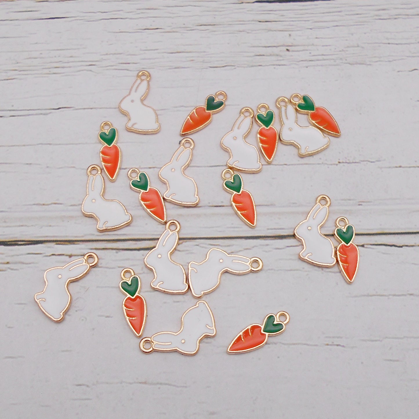 10PCS Easter Enamel White Rabbit Charms Alloy Bunny Carrot Pendants for DIY Jewelry Accessories Necklace Bracelet Earring Crafts Decor Keychain Dangle Making Supplies