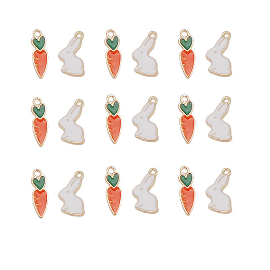 10PCS Easter Enamel White Rabbit Charms Alloy Bunny Carrot Pendants for DIY Jewelry Accessories Necklace Bracelet Earring Crafts Decor Keychain Dangle Making Supplies