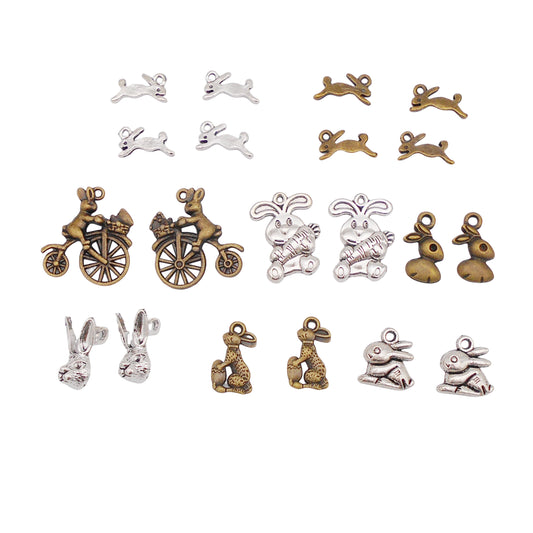 20PCS Retro Bronze&Silver Color Rabbit Charms Alloy Easter Bunny Pendants for Necklace Bracelet Earring Jewelry Decor DIY Crafts Supplies