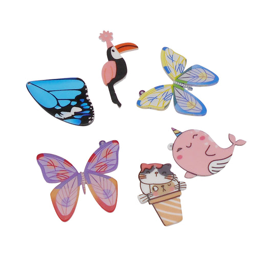 10PCS Acrylic Charms Butterfly Wing, Butterfly, Cat, Narwhal, Toucan Dangle for DIY Pendant Necklace Bracelet Earring Making Crafts Decoration