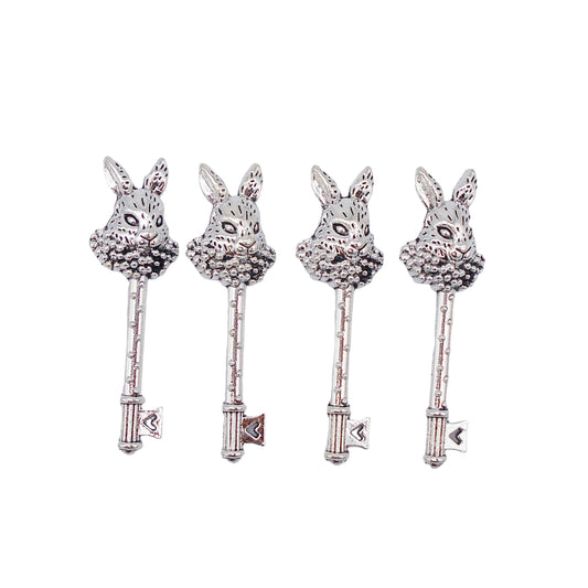 10PCS 50x15mm Retro Silver Bunny Key Pendant Metal Material Rabbit Key Charm for DIY Jewelry Making