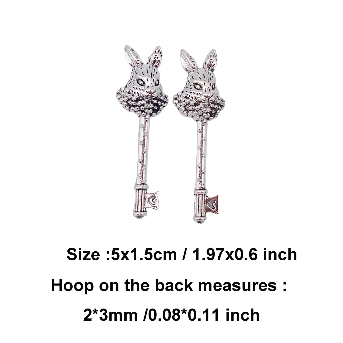 10PCS 50x15mm Retro Silver Bunny Key Pendant Metal Material Rabbit Key Charm for DIY Jewelry Making