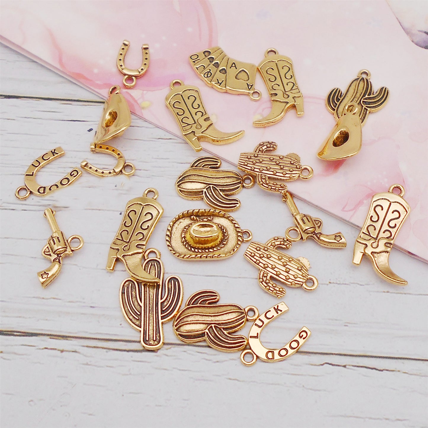 100 Grams Alloy Western Cowboy Cowgirl Charms Antique Silver Gold Color Boot Hat Pendants for Necklace Earrings Bracelet Jewelry Making Women Gifts Craft DIY Findings