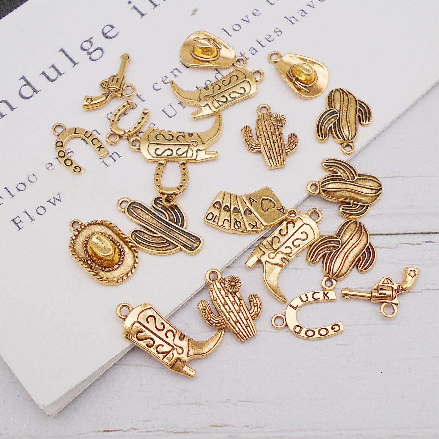 100 Grams Alloy Western Cowboy Cowgirl Charms Antique Silver Gold Color Boot Hat Pendants for Necklace Earrings Bracelet Jewelry Making Women Gifts Craft DIY Findings