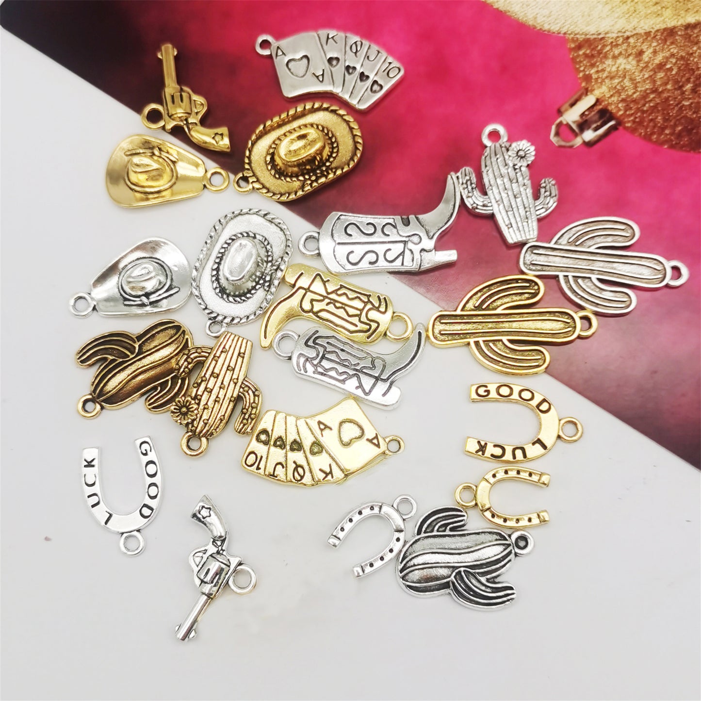 100 Grams Alloy Western Cowboy Cowgirl Charms Antique Silver Gold Color Boot Hat Pendants for Necklace Earrings Bracelet Jewelry Making Women Gifts Craft DIY Findings