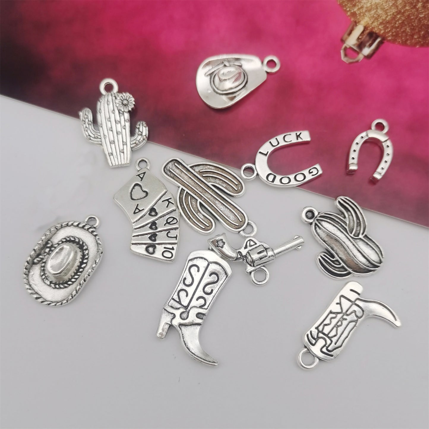 100 Grams Alloy Western Cowboy Cowgirl Charms Antique Silver Gold Color Boot Hat Pendants for Necklace Earrings Bracelet Jewelry Making Women Gifts Craft DIY Findings
