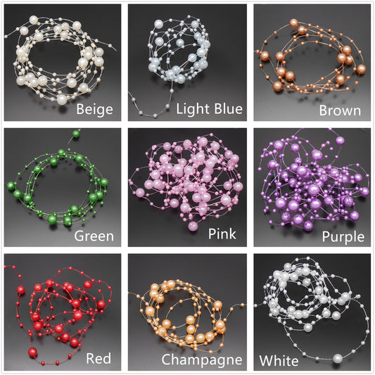 60meters / 65Yard  Artificial Pearls String Beads Chain Fishing Line Garland Flowers Wedding Party Decoration Party Supplies White Color 8mm 3mm