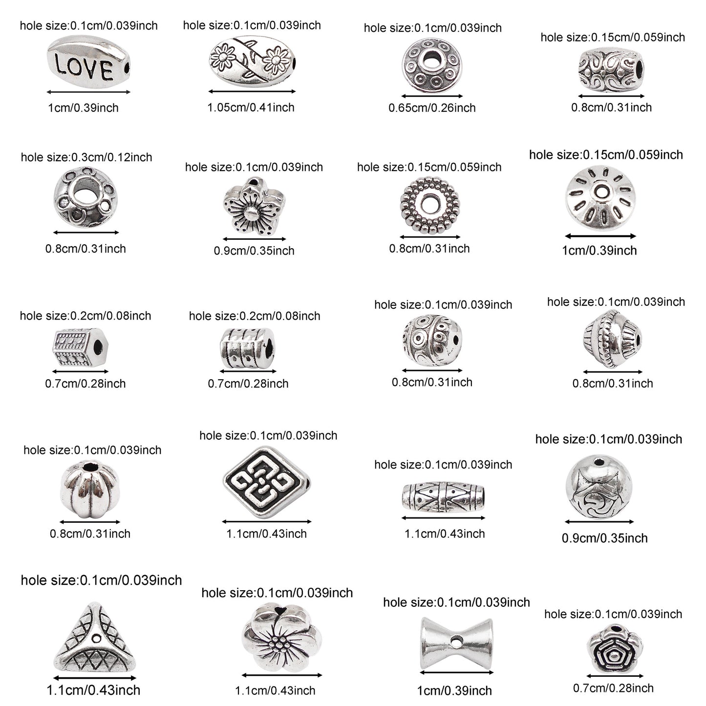 20 or 150PCS Antique Silver Round Flower Loose Beads Alloy Jewelry Spacer Beads for DIY Necklace Bracelet Accessories Crafts Decoration