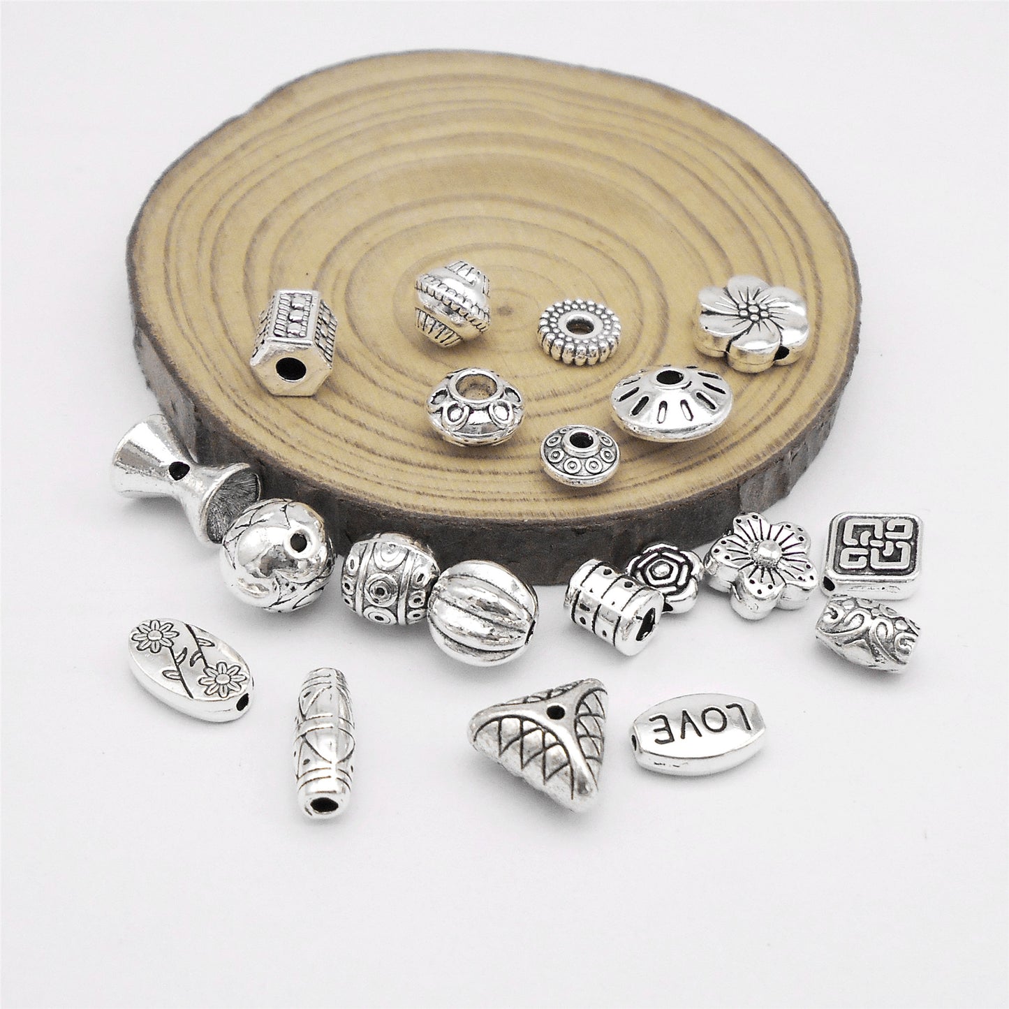 20 or 150PCS Antique Silver Round Flower Loose Beads Alloy Jewelry Spacer Beads for DIY Necklace Bracelet Accessories Crafts Decoration