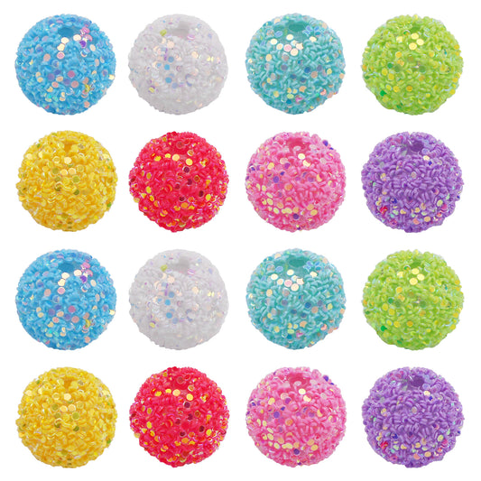10PCS Random Color 16mm 20mm Sparkling Round Ball Straight Hole Beads Plastic Jewelry Spacer Loose Beads for Necklace Bracelet Earring Accessories Crafts Decor Keychain Dangle Making Supplies