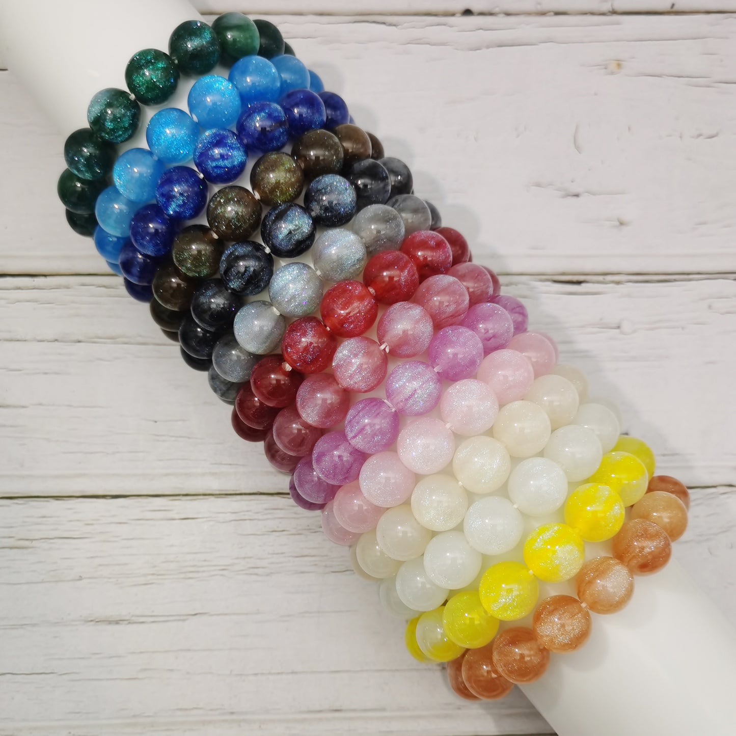 100 PCS Glitter Resin Beads Round Loose Spacer Beads for Bracelet Necklace Earrings Jewelry Making DIY Crafts 8/10/12MM