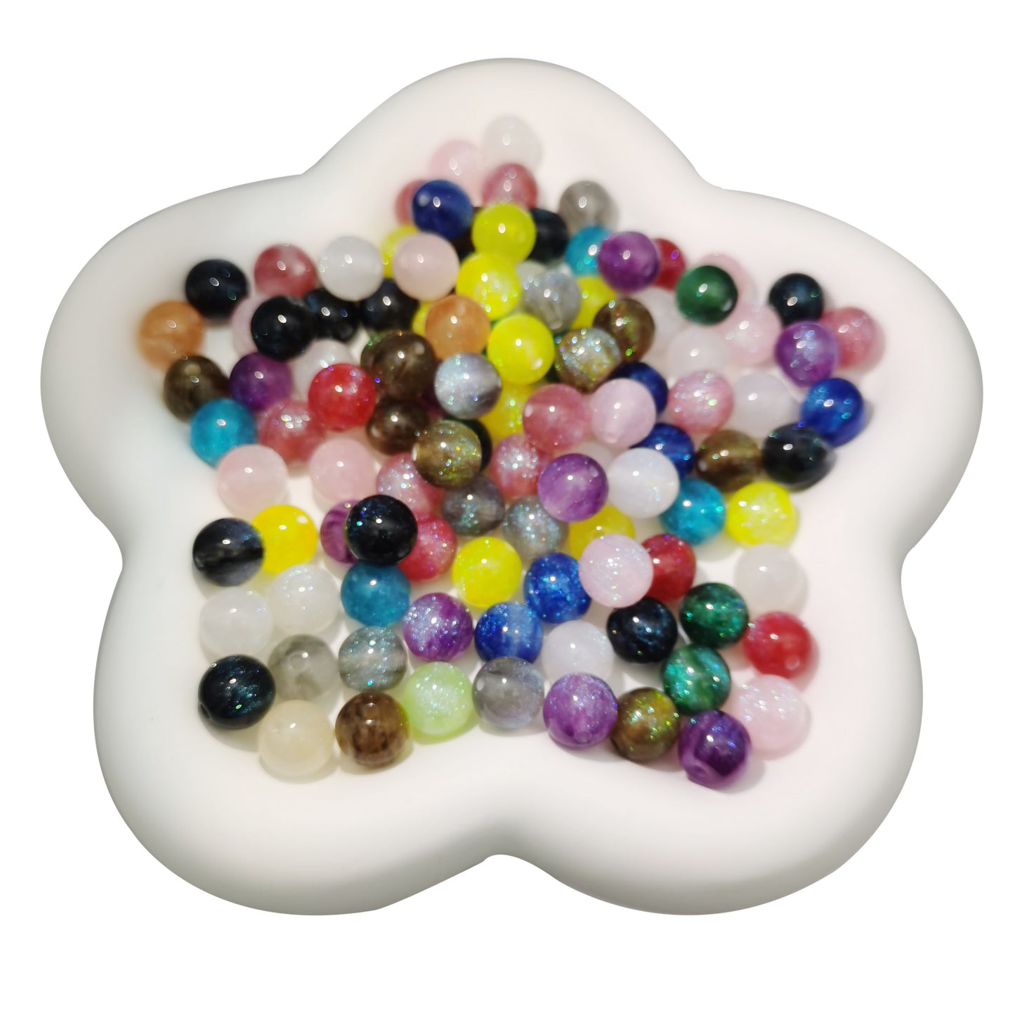 100 PCS Glitter Resin Beads Round Loose Spacer Beads for Bracelet Necklace Earrings Jewelry Making DIY Crafts 8/10/12MM