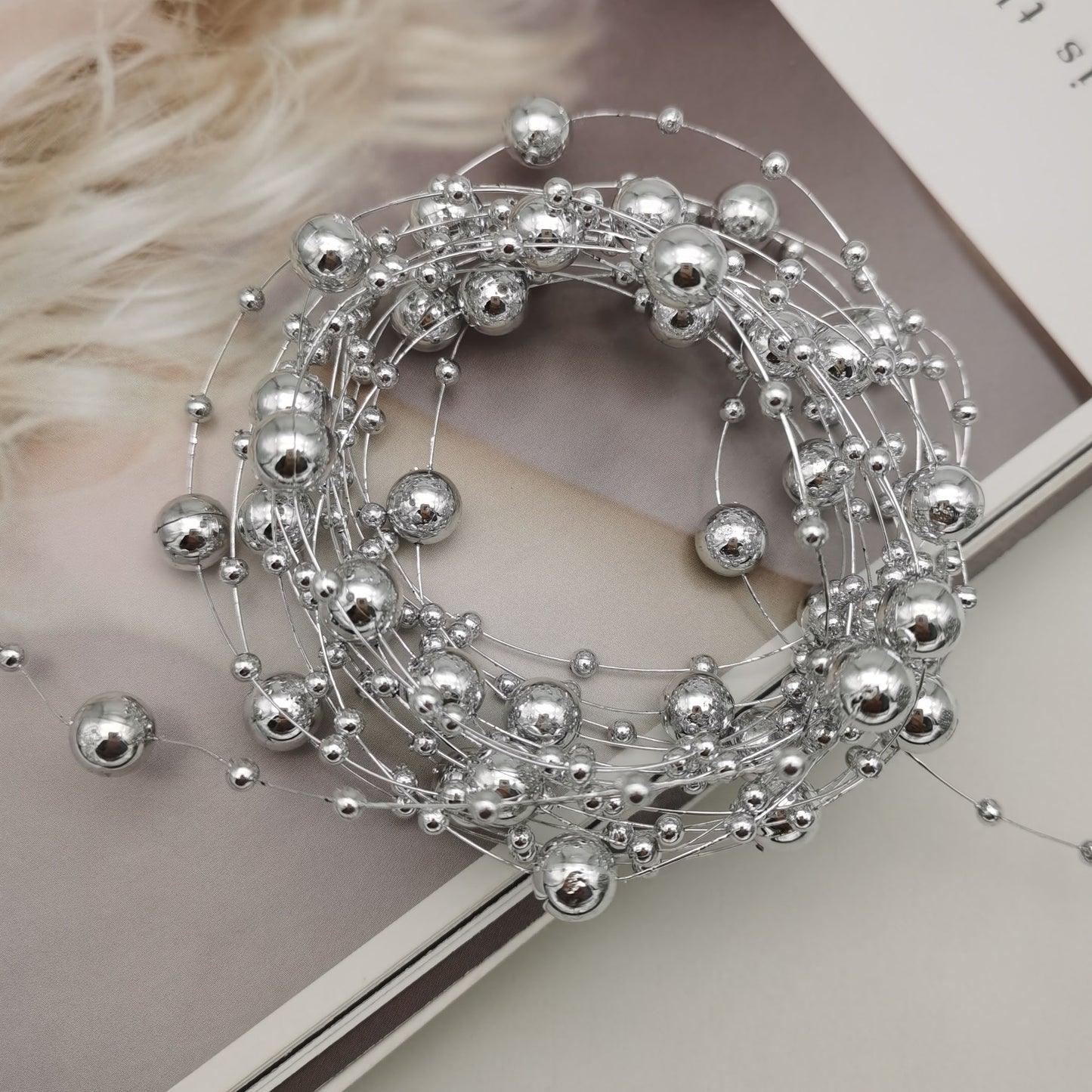 60meters / 65Yard  Artificial Pearls String Beads Chain Fishing Line Garland Flowers Wedding Party Decoration Party Supplies White Color 8mm 3mm