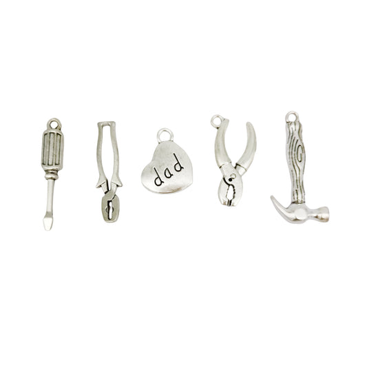 10PCS Color-Lasting Antique Silver Human Tools Screwdriver Hammer Vise Charms Alloy for DIY Necklace Bracelet Earrings Accessories Crafts Decor Keyring Dangle Making Supplies