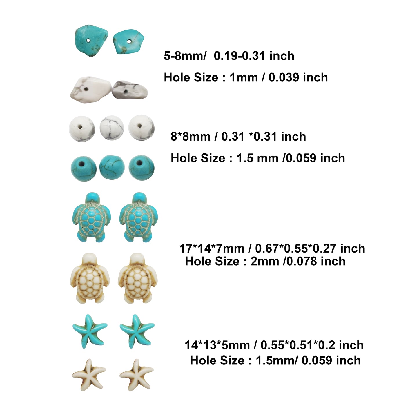 280pcs Artificial turquoise man-made turquoise turtle starfish beads Mixed spacer beads loose beads for sea beach jewelry making DIY