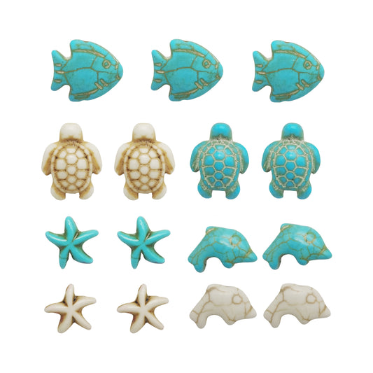 55pcs Artificial turquoise man-made turquoise turtle starfish fish beads Mixed spacer beads loose beads for sea beach jewelry making DIY
