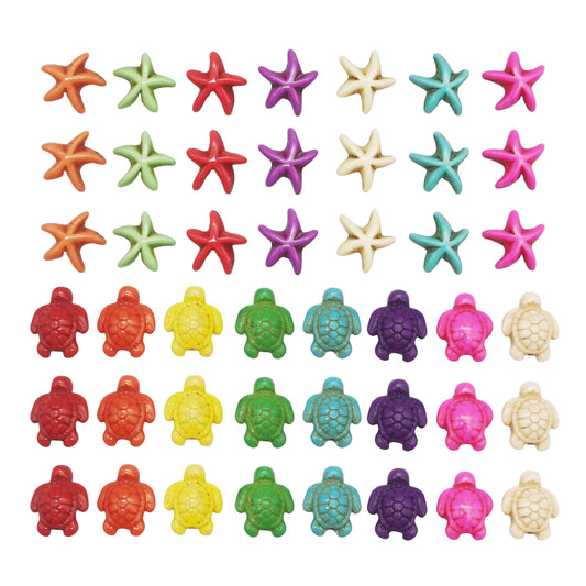 80pcs Colorful Artificial turquoise man-made turquoise turtle starfish beads Mixed spacer beads loose beads for sea beach jewelry making DIY