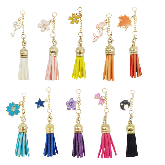10PCS Alloy Flower Star Moon Charms with Tassel Dangle for DIY Pendant Jewelry Accessories, Beadable Pen Decoration, Child Crafts Toy